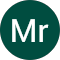 A green and white circle with the word mr on it